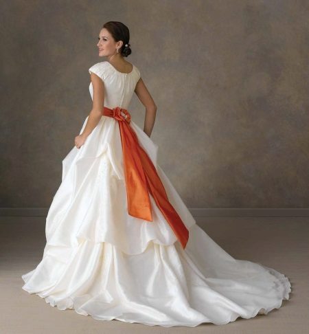 Wedding dress with orange belt