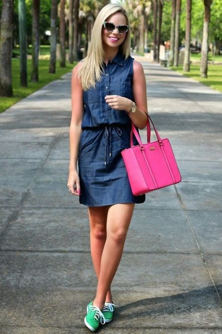 Denim dress with sneakers