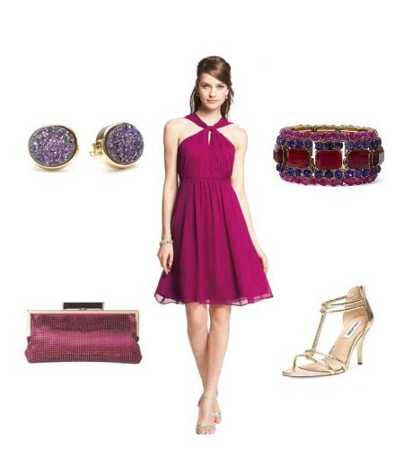 Fuchsia dress with purple accessories