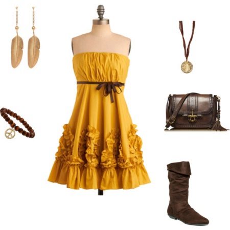 Mustard dress with brown