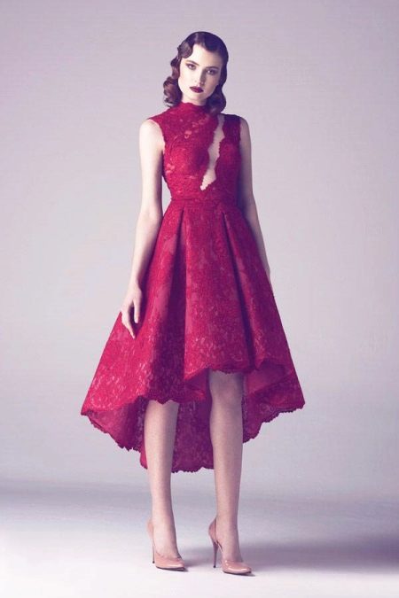 Asymmetrical crimson dress
