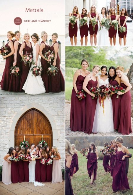 Marsala color in bridesmaids dresses