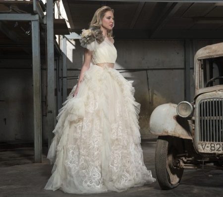 Fluffy white chiffon dress