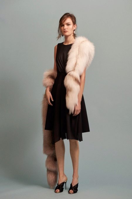 Midi Evening Dress with Fur Cape