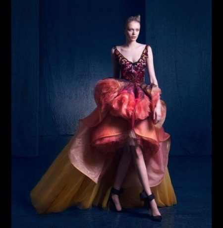 Evening midi dress with train