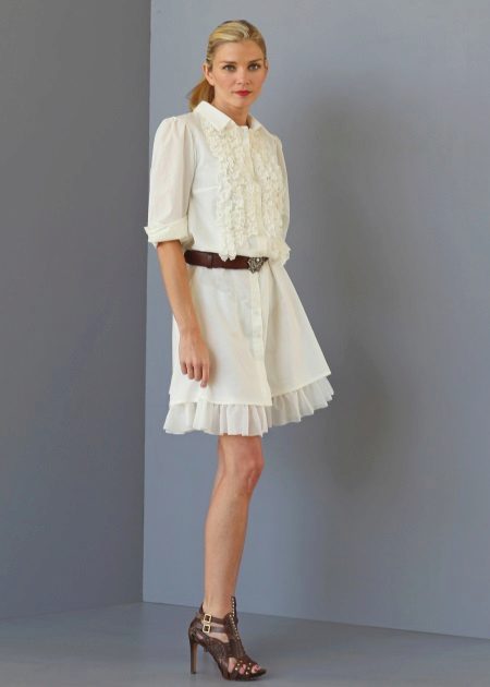 Medium-length shirt dress with a luxe milky skirt