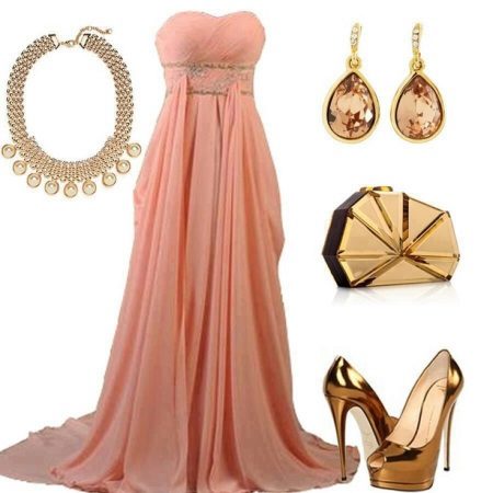 Gold jewelry to peach dress