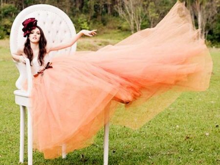 Fluffy dress in peach color