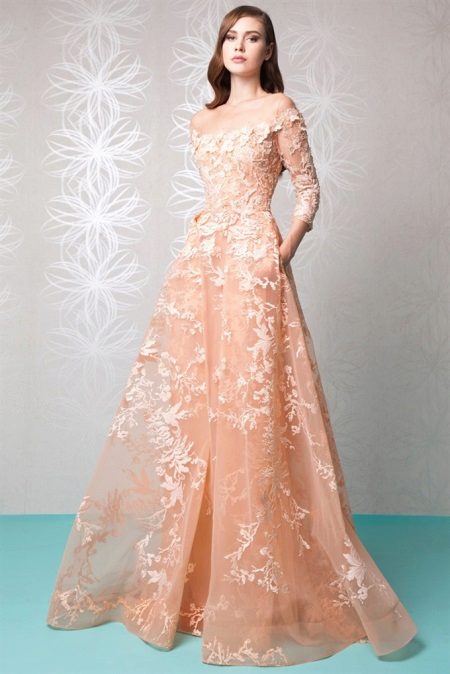 Peach dress with embroidery