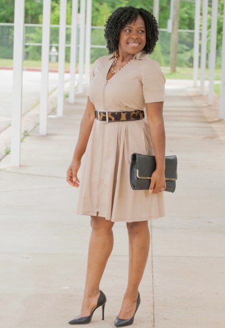 Dress with a belt in the style of safari for full