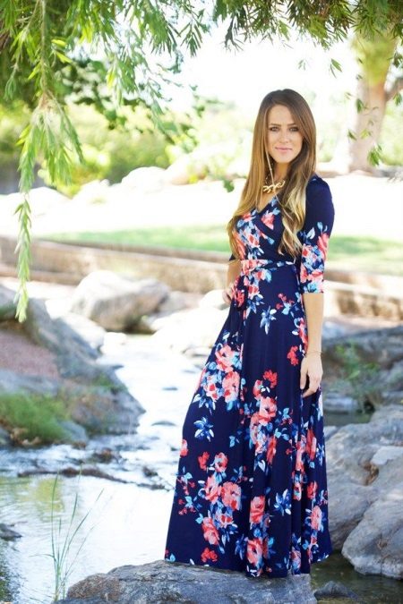 Long knitted flowered dress