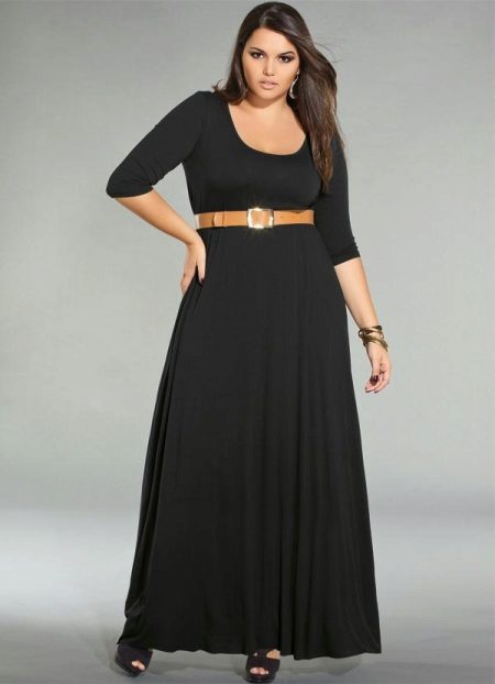 Long knit black dress for full