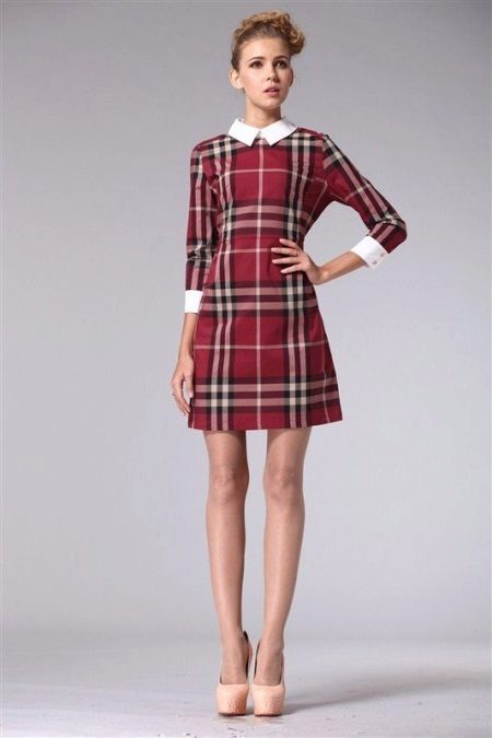 Red checkered dress with white collar