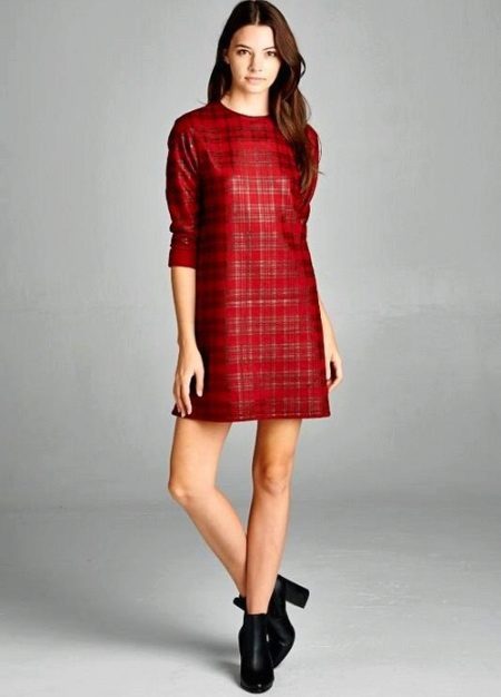 Red straight cut dress in a gray cell