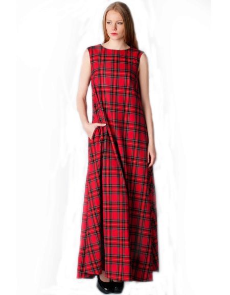 Long red checkered dress