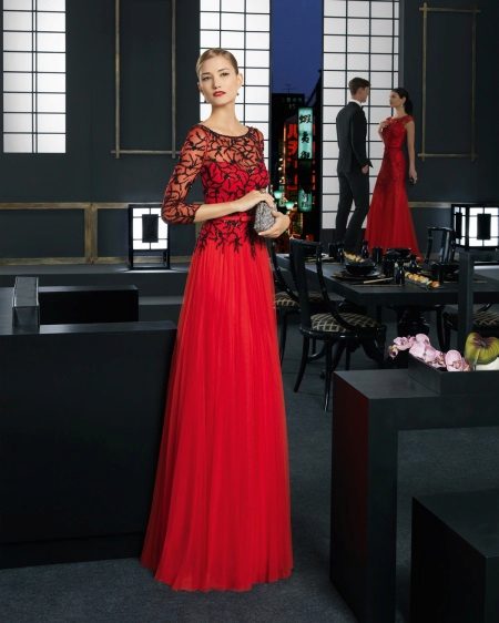 Red dress with black lace