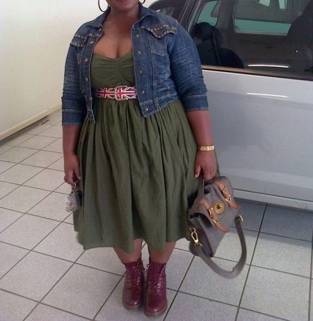 High-waisted khaki casual dress for obese women