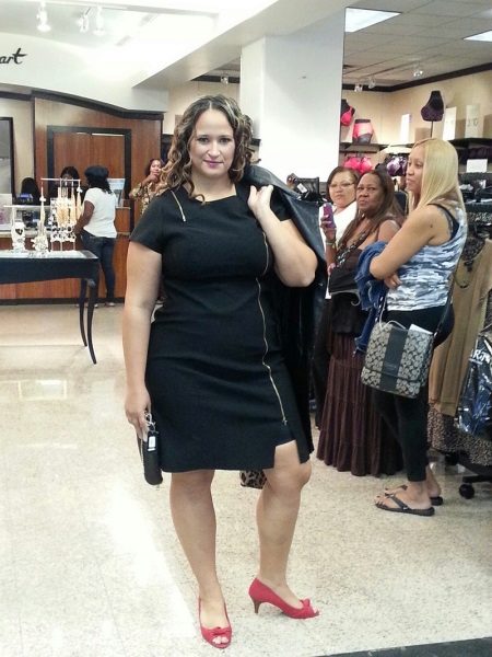 Black office dress with a zipper for full and matching accessories from him