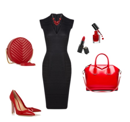Red accessories to black dress case