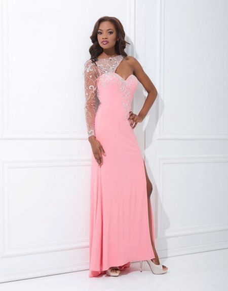 Long pink dress with one sleeve