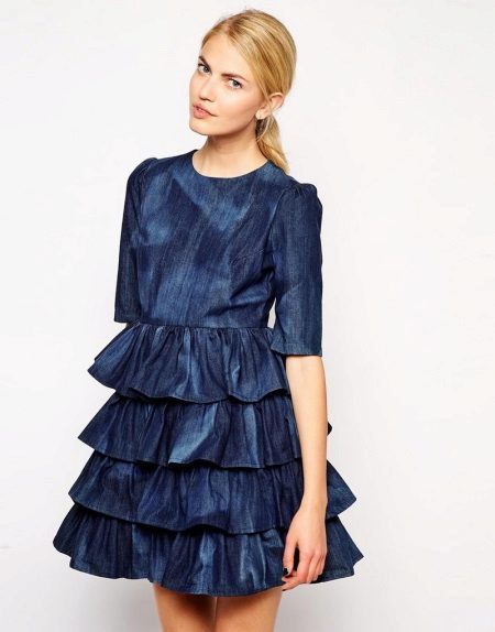 Blue dress with frills on skirt