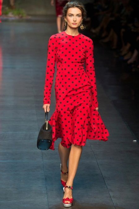 Red dress with black polka dots