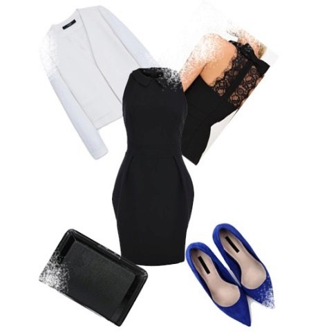 Sheath dress with a loose skirt and accessories for an inverted triangle type figure