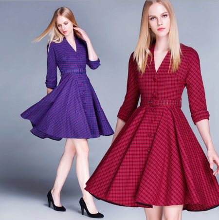 Plaid Dresses with Long Sleeve