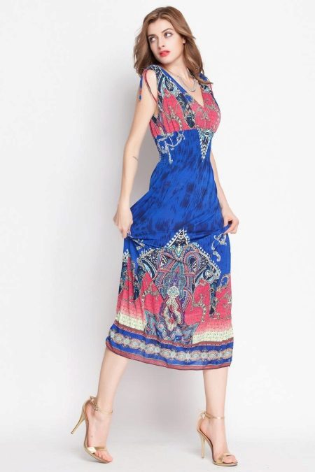 Multicolored dress with a high waist