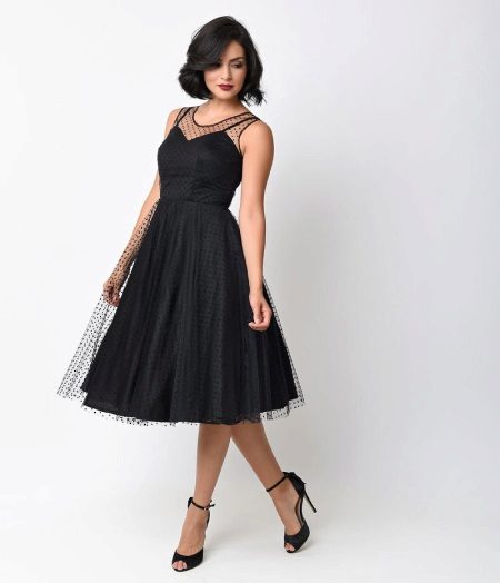 Fluffy black dress in the style of the 50s