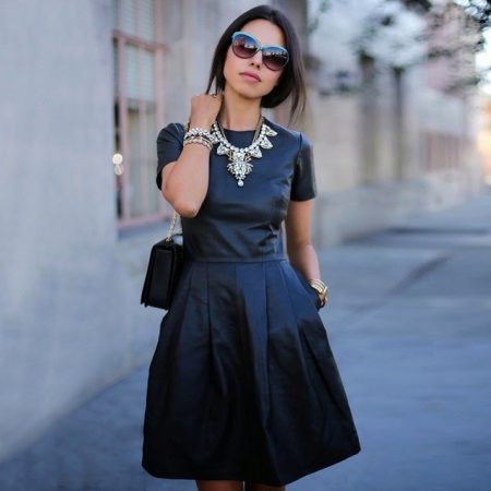 Leather pleated dress and jewelery