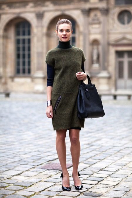 Warm, khaki, casual woolen dress