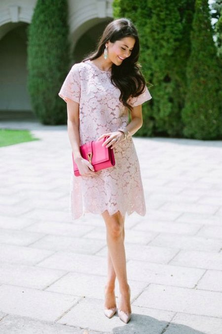 Light pink lace casual dress