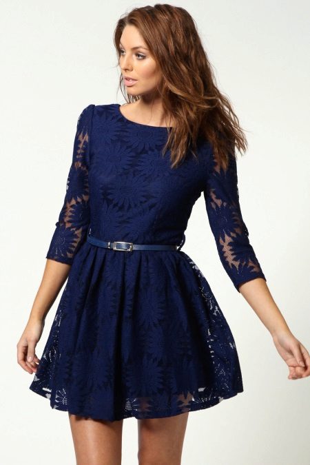 Dark blue flared dress from the waist