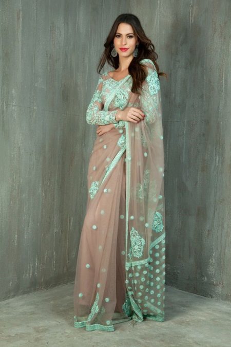 European green and beige saree