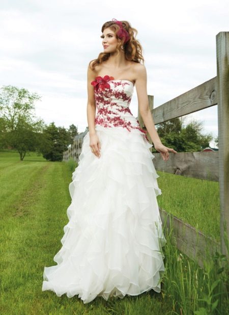 White wedding dress with red elements