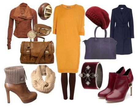Selection of accessories for a yellow knitted dress