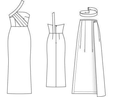 Sketch of an evening dress with one shoulder-strap