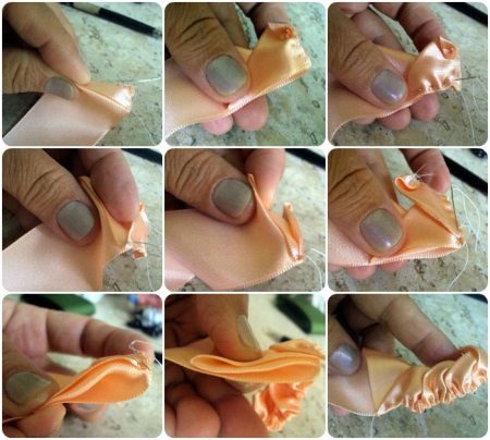 Picking a flower from satin ribbon