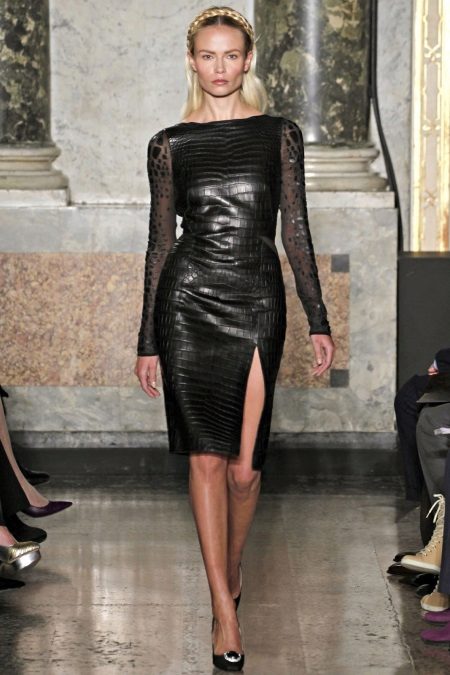 Leather dress with a transparent sleeve