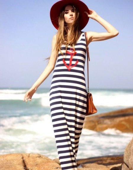 Long Striped Navy Style T-shirt Dress