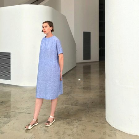 Blue linen bag dress