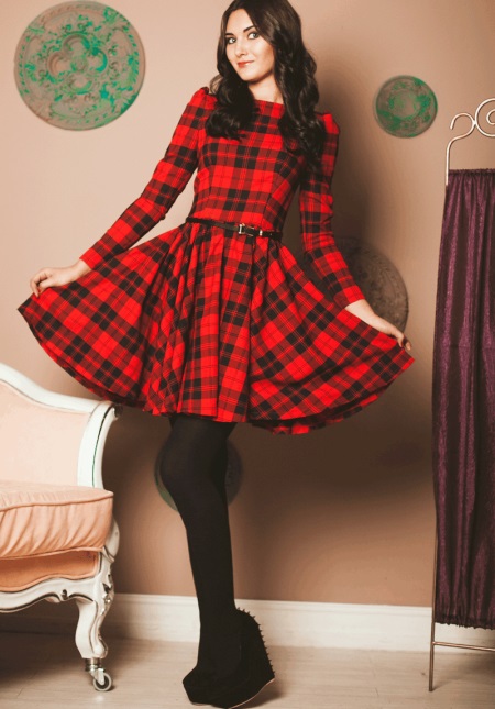 Plaid dress with a skirt the sun