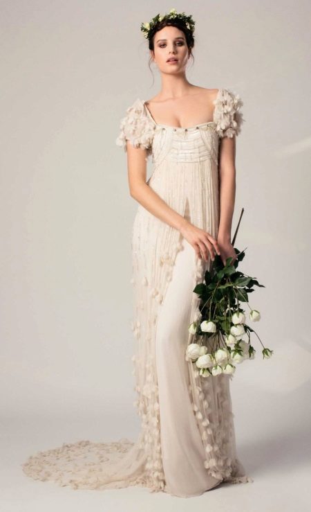 Empire style wedding dress with a sleeve-flashlight
