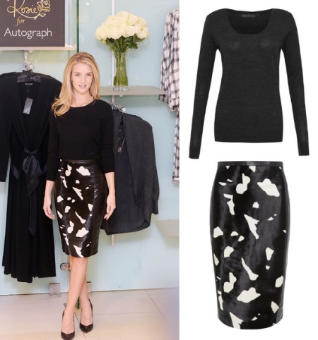 How to wear a leather skirt with a pencil with a print
