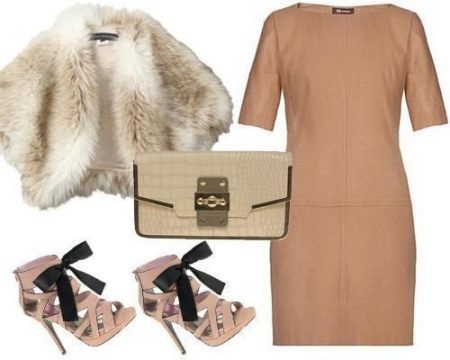 Fur Cape to beige dress