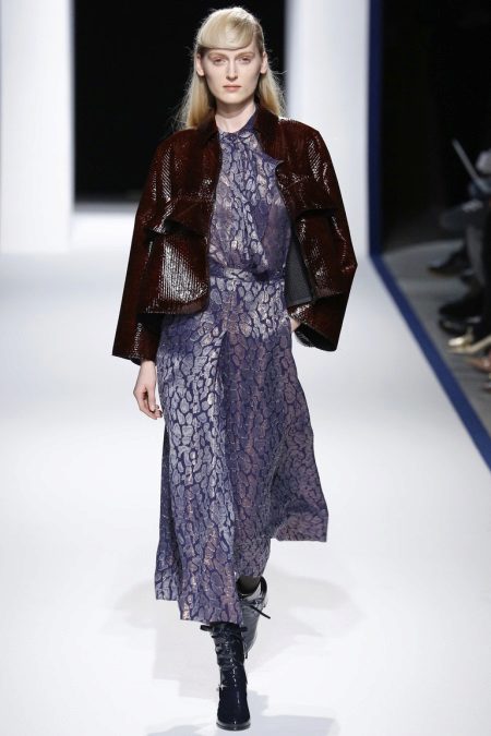 Brown leather jacket to a long dress