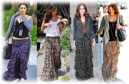 a variety of maxi skirts with frill