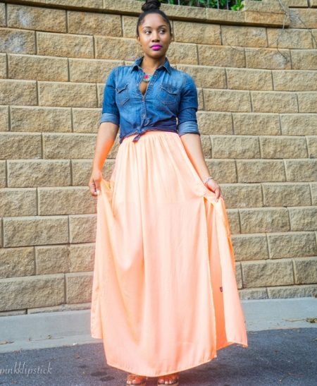Long peach skirt half sun