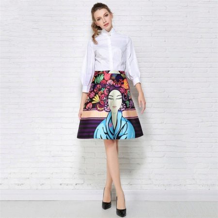 Medium length A-line skirt with large print for summer